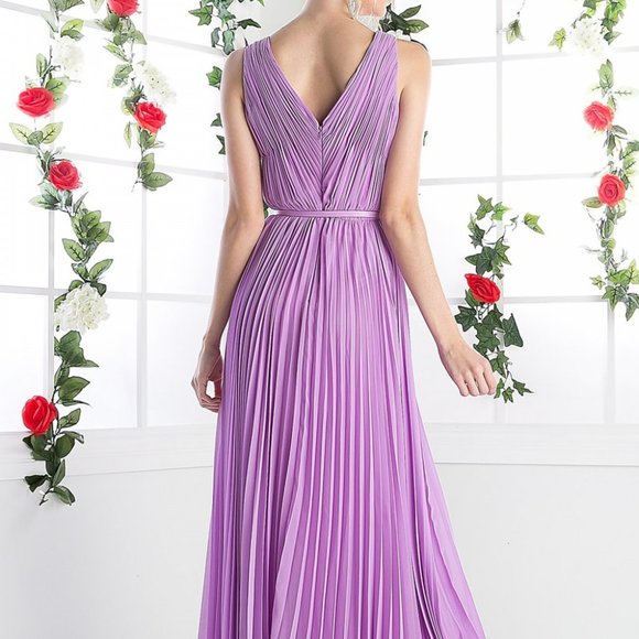 Illusion V-Neck A-Line Pleated Prom Dress CD1499 - Picture 2 of 7